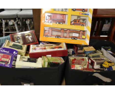 TWO BOXES OF ASSORTED DIECAST VEHICLES TO INCLUDE MODELS OF YESTERYEAR, DAYS GONE BY ETC TOGETHER WITH A CORGI DIECAST RAC VE