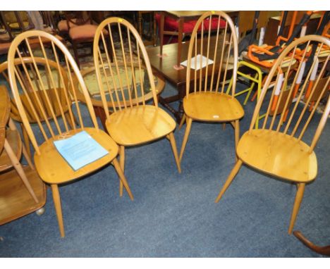 A SET OF FOUR ERCOL QUAKER DINING CHAIRS