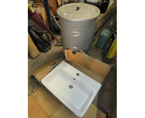 A VINTAGE BURCO WATER BOILER AND A BOXED CERAMIC HAMPTON 560MM BASIN