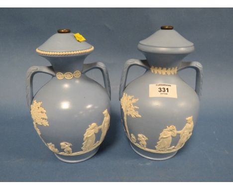 A PAIR OF DUDSONS JASPERWARE TABLE LAMP BASES