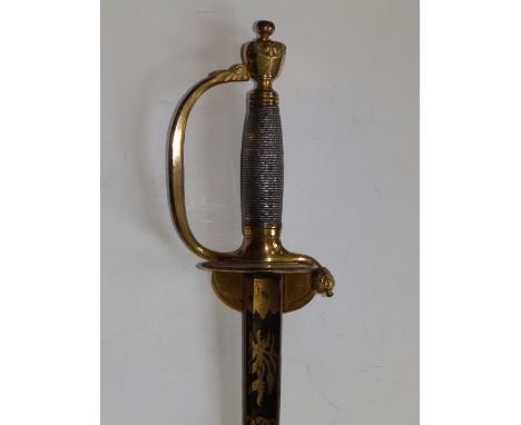 A 1796 Pattern Staff Sergeant's sword with 32” blue &amp; gilt blade in metal scabbard. SEE ILLUSTRATION