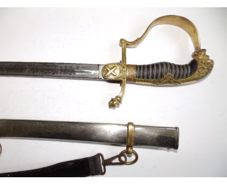 A WWI Imperial German Army Officer's sword, the 34” curved blade in metal scabbard.