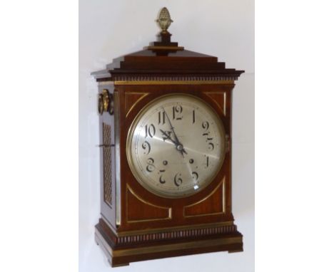 A late 19thC brass inlaid mahogany striking bracket clock in the Regency style, fitted with German movement by Winterhalder &
