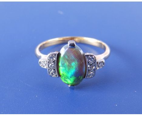 An art deco black opal & diamond '18ct' dress ring.