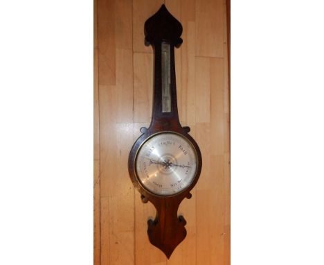 An early Victorian rosewood banjo barometer with finely painted decoration of leaves and a cockerel – F. Beringer & Co., Redr