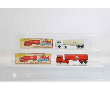 Two boxed Maxwell Toys (India), #566 Tata Articulated Petrol Tanker models in 'Esso' livery, two different versions in red an