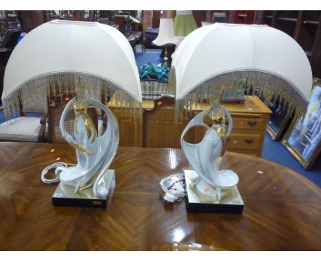 A PAIR OF MODERN FIGURAL LAMP BASES, with beaded shades both marked B. Carpie
