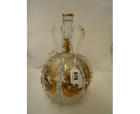 A VENTIAN GLASS DECANTER, gilt and enamel decoration (no stopper)