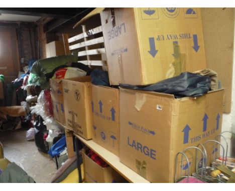 A LARGE QUANTITY OF CLOTHES, fabrics and curtains
