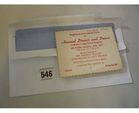 A RUGELEY BRANCH LABOUR PARTY INVITATION TO AN ANNUAL DINNER AND DANCE AT EATON LODGE HOTEL, Rugeley, October 28th 1977, with