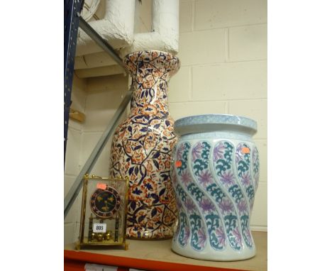 A KUNDO CLOCK, a large vase and a ceramic jardiniere stand (3)