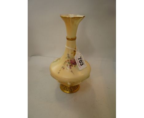 A ROYAL WORCESTER BLUSH IVORY VASE, painted in floral design, transfer mark 1538, Rd No.176650, height 17.5cm