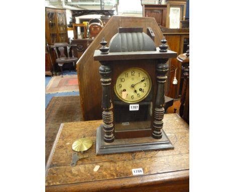 A 19TH CENTURY MANTEL CLOCK, (key and pendulum) (for restoration)