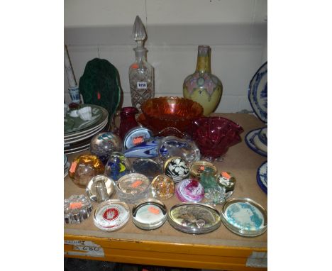VARIOUS GLASSWARES, paperweights, ruby coloured glass etc