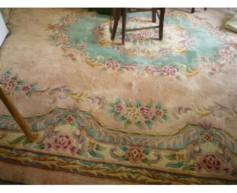 A LARGE PINK WOOL CARPET, approximate size 295cm x 274cm and another rug