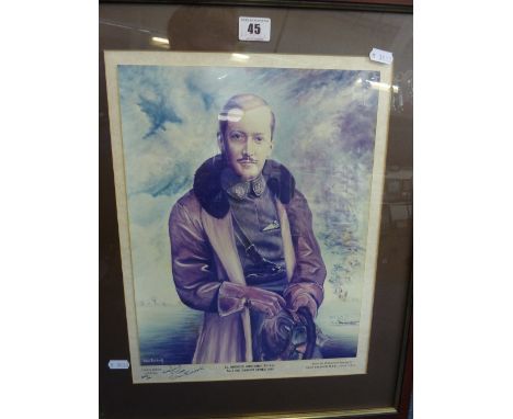 A LIMITED EDITION PRINT OF LT. RHOADES MOORHOUSE V.C., No.2 Squadron Ypres 1915, by Stan Baldock, signed 44/60