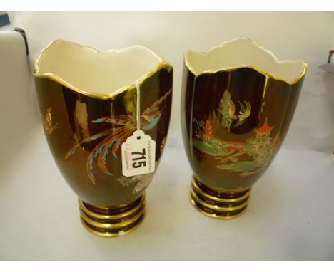 TWO CARLTONWARE ROUGE ROYALE VASES, height 18cm (s.d.) (2)