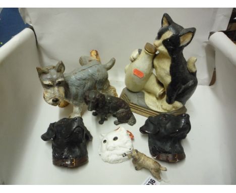 SEVEN CAST CERAMIC DOGS/CATS, to include bronzed dog, Cat doorstop, Bossons etc (7)