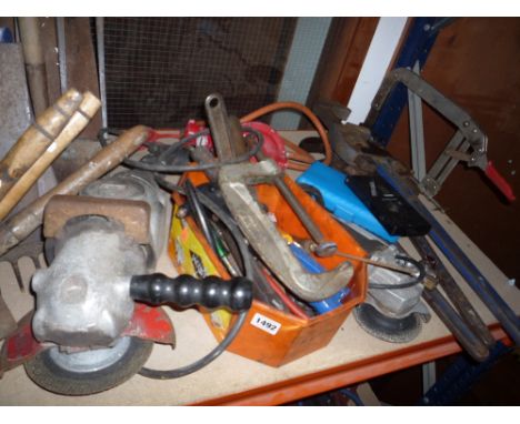 TWO ELECTRIC ANGLE GRINDERS, and a quantity of tools
