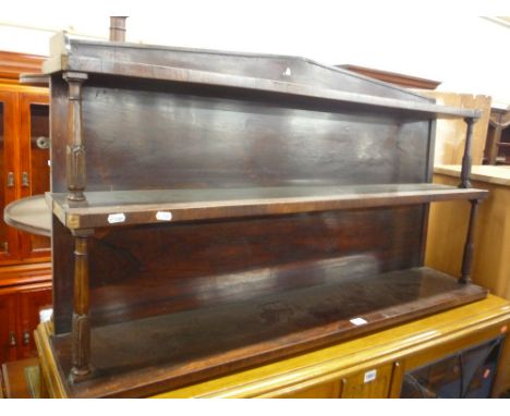 A 19TH CENTURY ROSEWOOD THREE TIER HANGING WALL SHELF