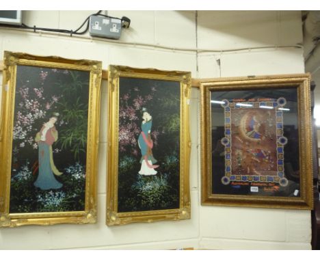 A PAIR OF JAPANESE SCHOOL OILS, and an Aboriginal print (3)