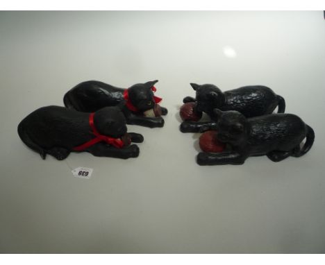 A PAIR OF BRETBY CATS PLAYING WITH COTTON REEL, No.2230 and a pair of Bretby Cats playing with ball of wool No.1518 (4)