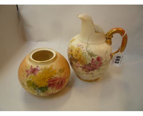 TWO PIECES OF ROYAL WORCESTER BLUSH IVORY, a jug No.1094 and pot pourri vase No.2454 (missing cover) (2)