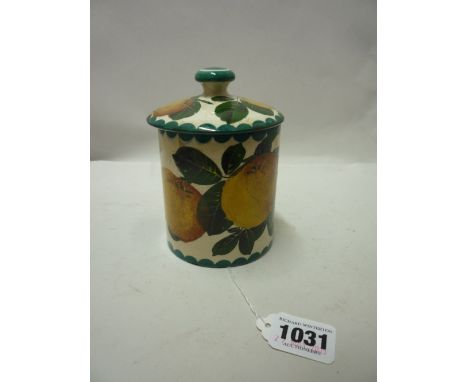 A WEMYSS PRESERVE POT, painted with oranges