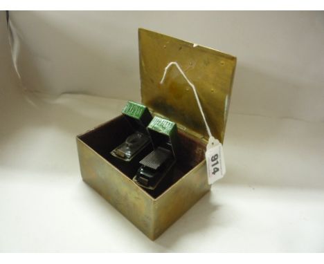 A BOX WITH SCENE OF HORSE RIDERS, together with a travelling inkwell and match striker (3)