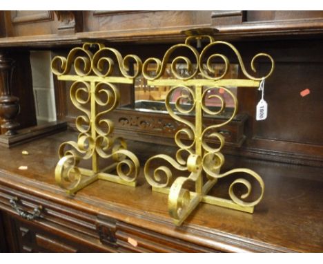 A PAIR OF PAINTED WROUGHT IRON TABLE LAMP BASES, (s.d.)