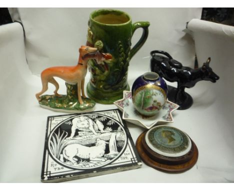 MINTON AESOPS FABLE TILE, Chinese export star shaped dish and a parcel of mainly 19th Century ceramics (7)
