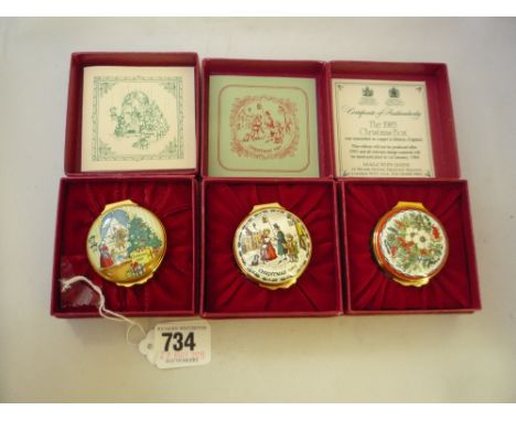 THREE BOXED HALCYON DAYS ENAMEL CHRISTMAS BOXES, 1980, 82 and 83