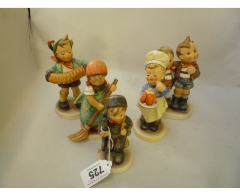 FIVE HUMMEL FIGURES, 'Chimney Sweep', 'Baker', 'Little Sweep', 'Max & Moritz' and 'Accordion Boy' (5)