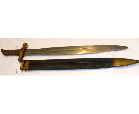 A French Artillery side arm with leather scabbard and Eagle grip - 65cm long CONDITION REPORTas per images