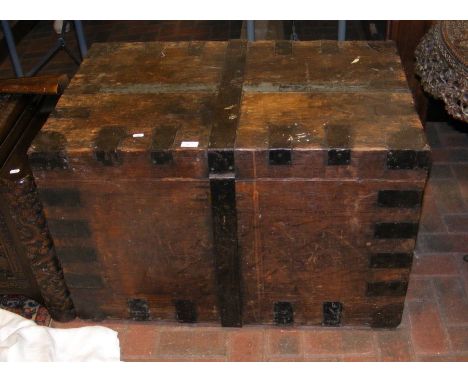 An old metal bound travelling trunk 