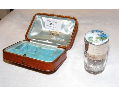 A silver and enamel scent bottle in presentation case 