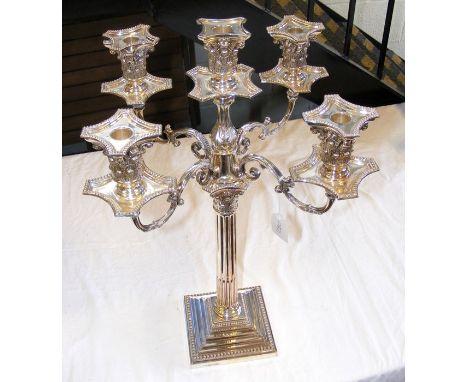 A modern silver five branch elaborate candelabra - Sheffield hallmark - 58cm high CONDITION REPORTvery top centre sconce miss