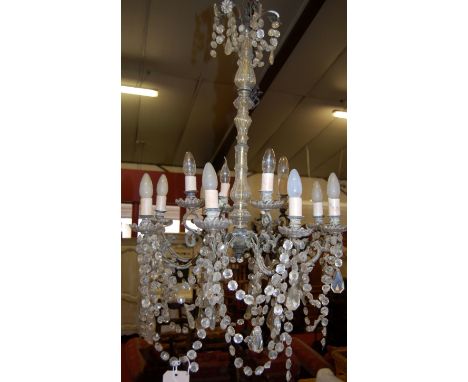 A cast metal and cut glass mounted multiple light electrolier, early 20th century 