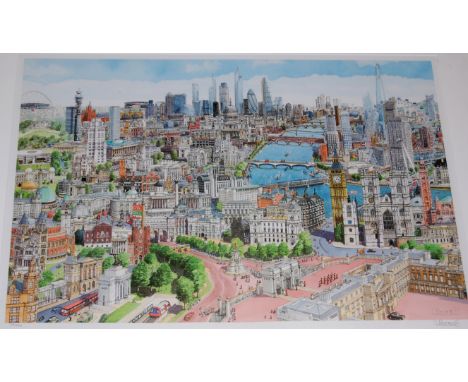A modern panorama of London, lithograph, indistinctly signed lower right, numbered 334/2008, 52x75cm