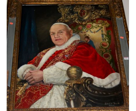 Edith Todd - half length portrait of The Pope in full robes, oil on canvas, signed and dated lower right 1960, 90x70cm