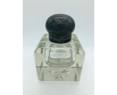 A Large silver topped inkwell
