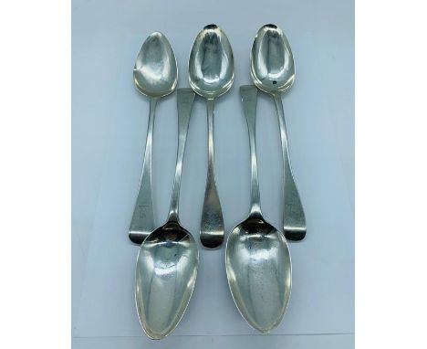 A selection of five silver serving spoons, including some Georgian but various years and makers