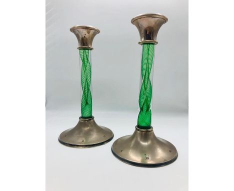 A Pair of Hallmarked silver and glass candlesticks
