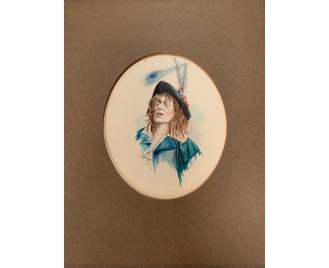 JW BIGNELL; watercolours, a set of five portraits depicting characters from Charles Dickens' works including Bill Sikes, Scro
