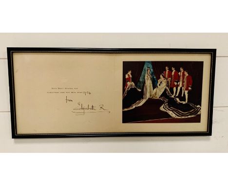 A 1954 Christmas Card signed Elizabeth R with a photograph of Queen Elizabeth II and her mother