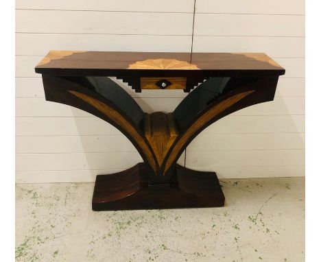 An Art Deco style console table with marquetry detailing   