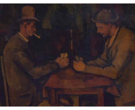 After Paul Cezanne (1839-1906), oleograph, 'The Card Players', displayed within a painted frame, measuring 34cm x 42cm, &amp;