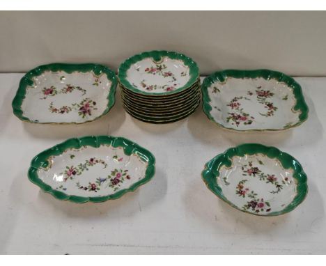 A Royal Worcester porcelain part service for Mortlocks Oxford Street, comprising eleven plates, two square dishes, an oval di
