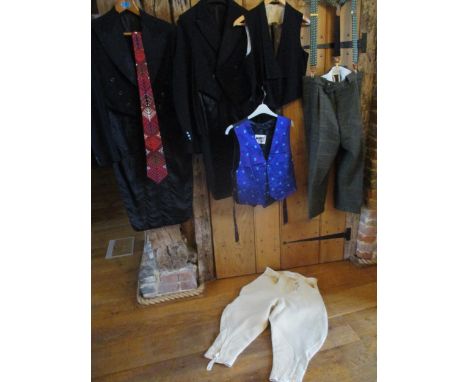 Gents clothing A./F to include early to late 20th Century garments, mixed tails and waistcoats, a pair of Hucklecote green ta