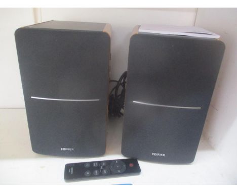 A pair of Edifier R1280 DBs Bluetooth bookshelf speakers (Optical input, 2.0 wireless, 42W RMS with Subwoofer), Wood Grain co